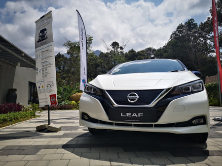 Bukit Tinggi Pahang,Malaysia - 24 Julai, 2019: Nissan Leaf Electric Car at motorshow in Aurel Sanctuary Bentong Pahangのeditorial素材