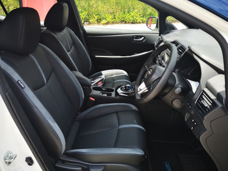 Bukit Tinggi Pahang,Malaysia - 24 Julai, 2019: Nissan Leaf Electric Car at motorshow in Aurel Sanctuary Bentong Pahangのeditorial素材