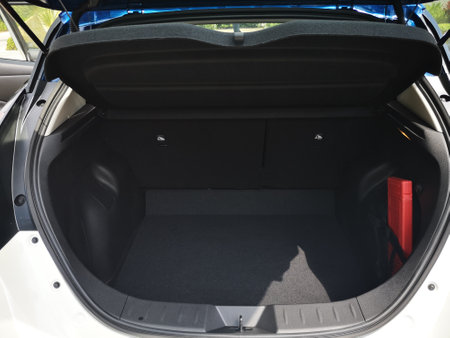 Bukit Tinggi Pahang,Malaysia - 24 Julai, 2019: Metallic White Nissan Leaf at Aurel Sanctuary Galery Bentong Pahang, compact five-door hatchback electric car manufactured by Nissan.のeditorial素材