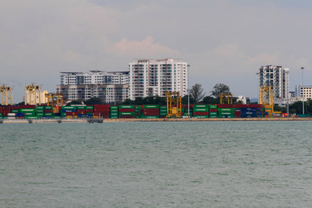 PENANG, MALAYSIA - 19 DECEMBER 2020 - Penang Cargo Port. Penang Port's relationship with containers started back in 1974 when the first container was discharged at Butterworth Wharvesのeditorial素材