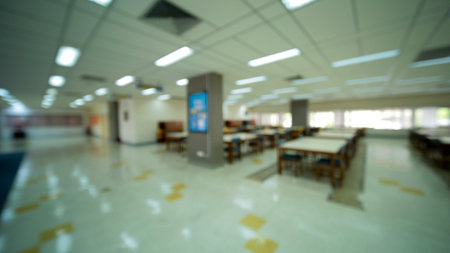 Blurred image, business office interior with bright light for backgroundsの写真素材