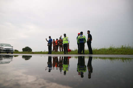 Jitra, Kedah, Malaysia - November 7, 2020 : Fire Department and Rescue Team Malaysia is searching...