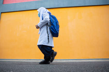 Alor Setar Kedah,Malaysia-March 1,2021:The first day of the school session for preschool students in Alor Setar during the Covid-19 pandemic season is hitting the world.のeditorial素材