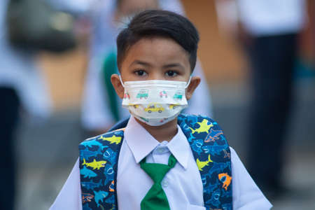 Alor Setar Kedah,Malaysia-March 1,2021:The first day of the school session for preschool students in Alor Setar during the Covid-19 pandemic season is hitting the world.のeditorial素材