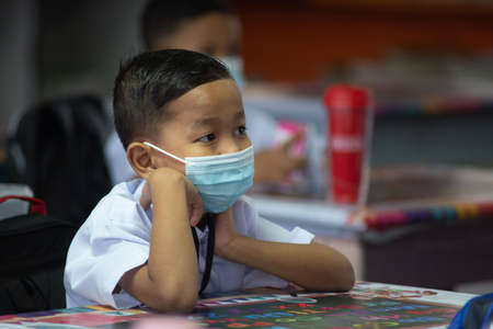 Alor Setar Kedah,Malaysia-March 1,2021:The first day of the school session for preschool students in Alor Setar during the Covid-19 pandemic season is hitting the world.のeditorial素材