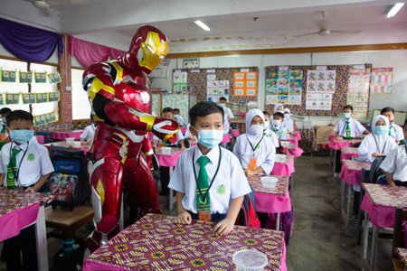 Alor Setar Kedah,Malaysia-March 1,2021:The first day of the school session for preschool students in Alor Setar during the Covid-19 pandemic season is hitting the world.のeditorial素材