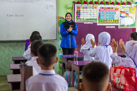Alor Setar Kedah,Malaysia-March 1,2021:The first day of the school session for preschool students in Alor Setar during the Covid-19 pandemic season is hitting the world.のeditorial素材
