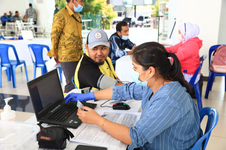 Kuala Lumpur, Malaysia 29 July 2020; locals donate blood to the national blood bank,のeditorial素材