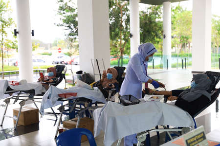 Kuala Lumpur, Malaysia 29 July 2020; locals donate blood to the national blood bank,のeditorial素材