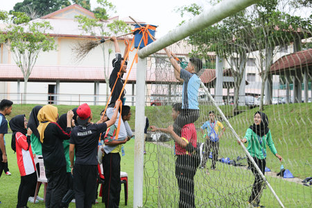 Kedah Malaysia - Circa Mei 2016 :  a group of Northern Malaysia University (UUM) students in outdoor and indoor activity for team building programmer.のeditorial素材
