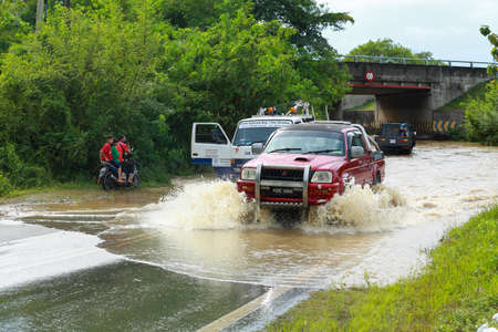 Kedah Malaysia- Circa November 2021:flood conditions that hit around malaysia during the monsoon season. many houses were inundated by floods, the situation worsened when it rained for 4 daysのeditorial素材