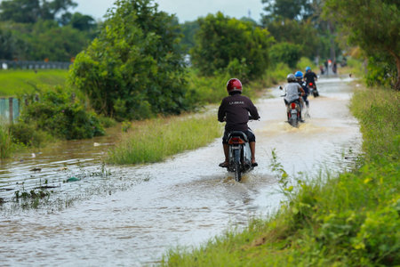 Kedah Malaysia- Circa November 2021:flood conditions that hit around malaysia during the monsoon season. many houses were inundated by floods, the situation worsened when it rained for 4 daysのeditorial素材