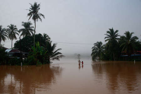 Kedah Malaysia- Circa November 2021:flood conditions that hit around malaysia during the monsoon season. many houses were inundated by floods, the situation worsened when it rained for 4 daysのeditorial素材