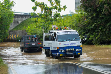 Kedah Malaysia- Circa November 2021:flood conditions that hit around malaysia during the monsoon season. many houses were inundated by floods, the situation worsened when it rained for 4 daysのeditorial素材