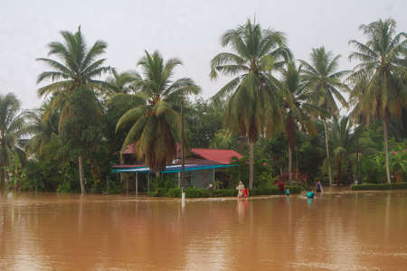 Kedah Malaysia- Circa November 2021:flood conditions that hit around malaysia during the monsoon season. many houses were inundated by floods, the situation worsened when it rained for 4 daysのeditorial素材