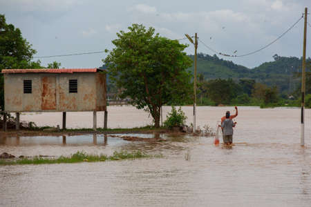 Kedah Malaysia- Circa November 2021:flood conditions that hit around malaysia during the monsoon season. many houses were inundated by floods, the situation worsened when it rained for 4 daysのeditorial素材