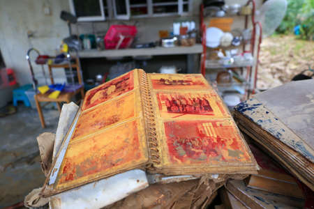 Temerloh, Pahang - DECEMBER 31th, 2021 : several books were submerged after the biggest floods hit Selangor and Pahang. It was about 5 to 12 feet depth of flood covering. selective focusのeditorial素材