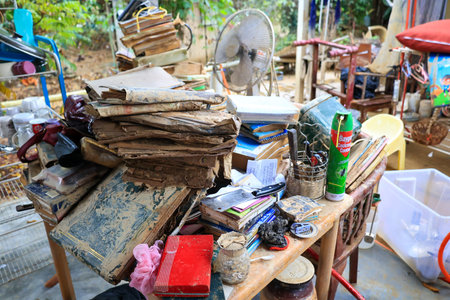 Temerloh, Pahang - DECEMBER 31th, 2021 : several books were submerged after the biggest floods hit Selangor and Pahang. It was about 5 to 12 feet depth of flood covering. selective focusのeditorial素材