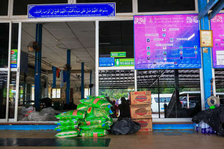 Temerloh, Pahang - DECEMBER 31th, 2021 :: some relief items donated by malaysians were collected at the surau and donated to those affected by the floods in Pahang. Selective focusのeditorial素材