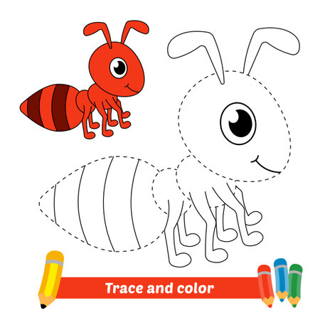 Trace and color for kids, ant vectorのイラスト素材