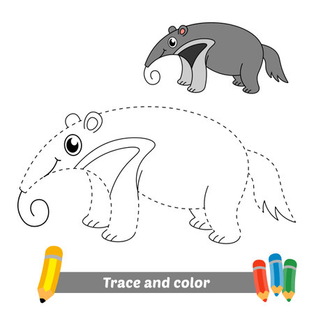 Trace and color for kids, anteater vectorのイラスト素材