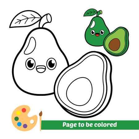 Coloring book for kids, avocado vectorのイラスト素材