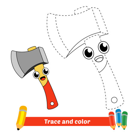 Trace and color for kids, axe vectorのイラスト素材