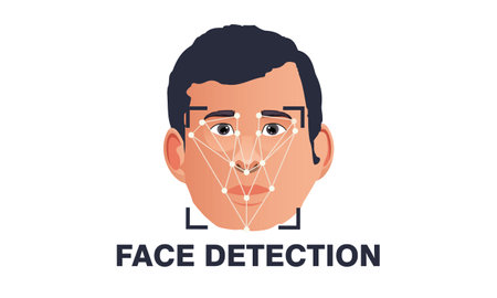 Face recognition and detection icon, identity system recognize. Security digital scanner verification and identification. Biometric human analysis vector symbol. Accurate facial reのイラスト素材