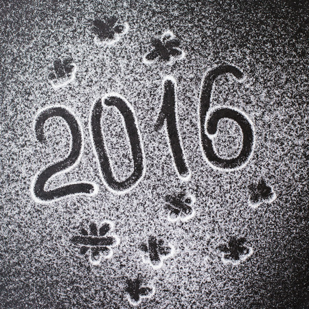 Inscription 2016 to sugar on grey stone backgroundの写真素材