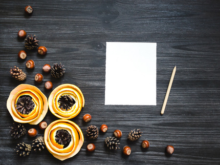 Christmas background with greeting cardの写真素材