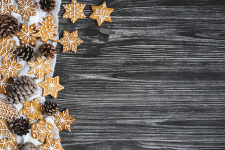 Christmas background with gingerbreadの写真素材