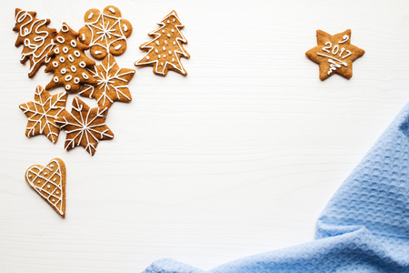 Homeade Christmas gingerbread on white backgroundの写真素材