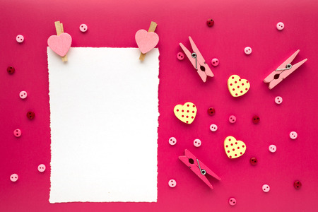 Valentine's background with greeting card and decorationsの写真素材
