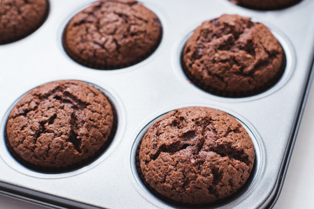 Tasty brownie in formsの写真素材