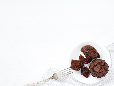 Brownie on plate with silver forkの写真素材