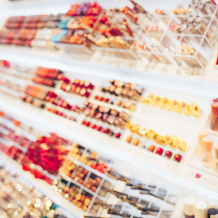 Blurred shelf with cosmetics.の写真素材