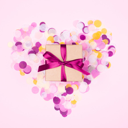 Gift box with beautiful pink bow.の写真素材