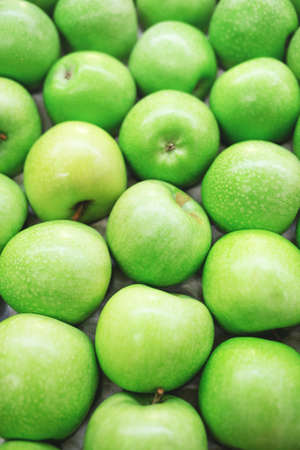 Top view on green apple. Background.の写真素材