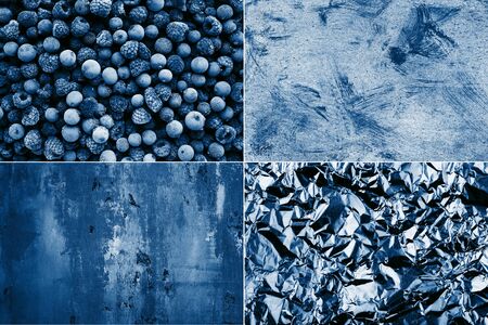 Collage made of four photos in blue color. Backgrounds for design.の写真素材