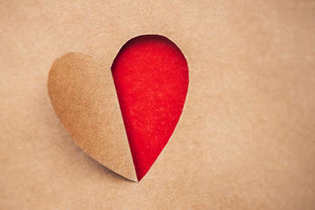 Valentines greeting card with heart cutted from paper.の写真素材