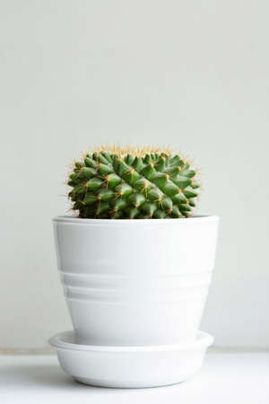 Cactus in a white ceramic pot on white background.の写真素材