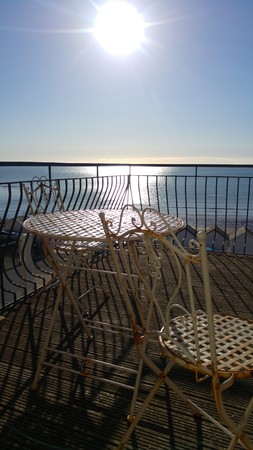 Hotel balcony sunny summer morningの写真素材