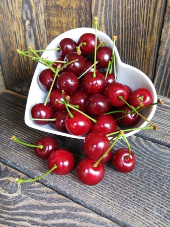 Bowl of fresh ripe cherriesの写真素材