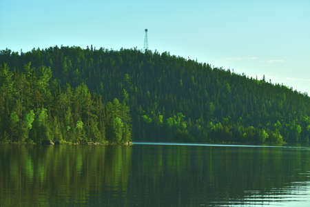 fire tower lake viewの写真素材