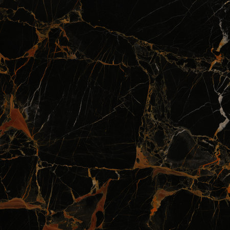 black color polished surface with brown natural veins original marble design textureの写真素材