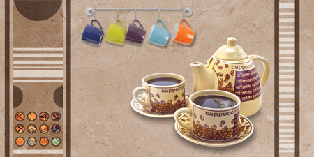 multi color cup illustration image for wall tiles and wall paper design useの写真素材