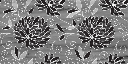 grey color flower design pattern for wall tiles and wall paper designの写真素材