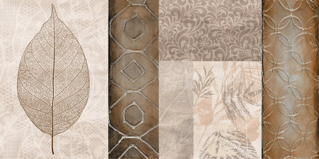 brown color design with leaf pattern use for wall tiles and wall paperの写真素材