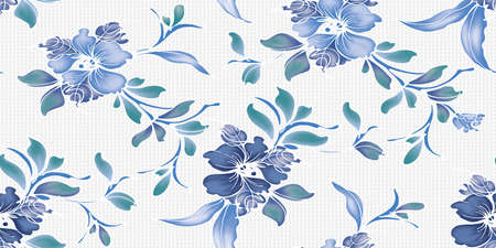 blue color flowers pattern texture in white background use for wall tiles and wall paper designsの写真素材