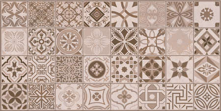 dark brown color floral design wall tiles and wall paper useの写真素材